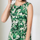 Famous teacher road green and white printed sleeveless dress for autumn women's new mid-waist slim commuting round neck intellectual