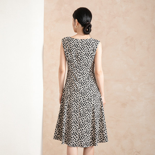 Mingshilu sleeveless printed a-line dress women's autumn 2025 new slim-fitting mid-length skirt V-neck waist