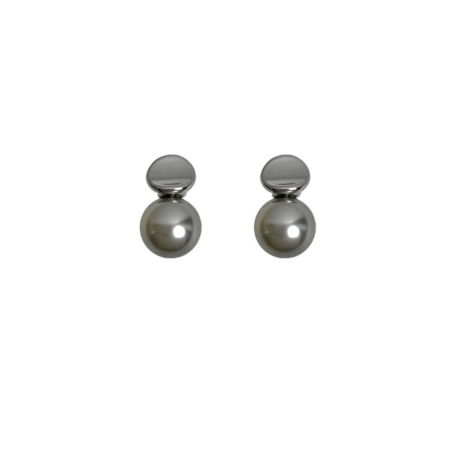DOUDOUSTORE Neutral Gray 925 Silver Needle Cool Gray Pearl Earrings Daily Versatile Commuting Earrings for Women