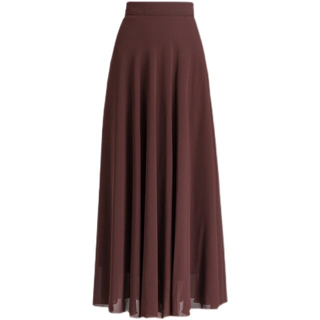 2023 summer solid color chiffon skirt versatile brown gauze skirt makes you look slim and elegant big sway A-line skirt large size long skirt