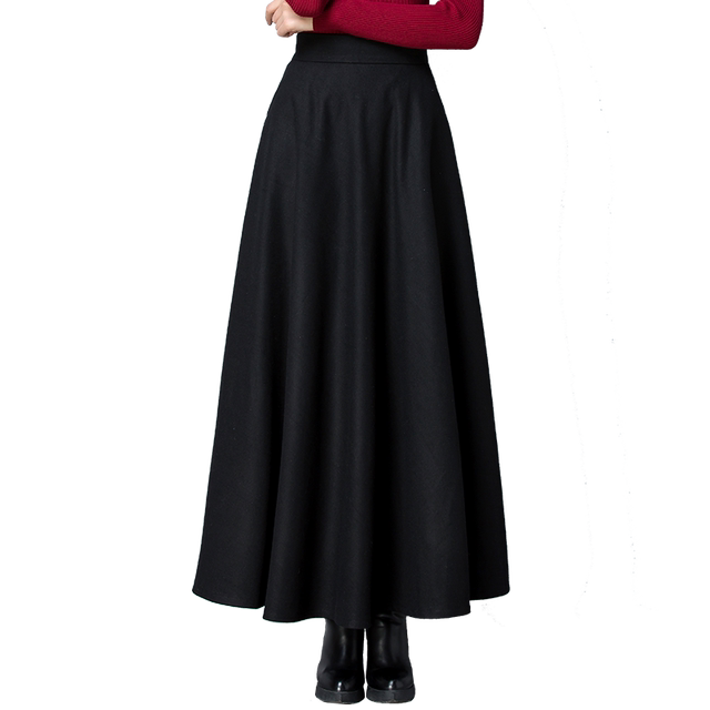Woolen versatile long skirt in autumn and winter black big sway A-line skirt 2023 new umbrella skirt high waist slim skirt