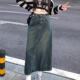 
FYQ-Retro old denim skirt for women in spring high waist slim mid-length A-line slit hip-pack skirt