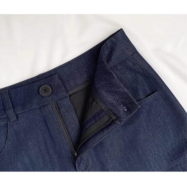 FYQ-Denim pleated short skirt 2025 spring new pocket high waist versatile slim A-line skirt skirt
