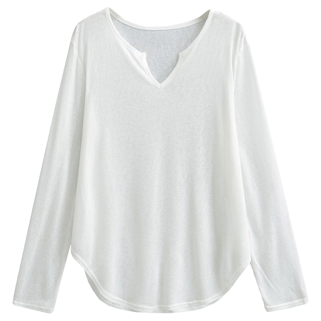 American retro white V -neck sleeper loose slightly slightly thin -blocket long -sleeved T -shirt jazz dance bottom shirt