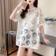 2021 summer loose large size mid-sleeved light bulb burnt flower pattern hollow mid-sleeved medium-length short-sleeved T-shirt for women half-sleeved
