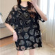 2021 summer loose large size mid-sleeved light bulb burnt flower pattern hollow mid-sleeved medium-length short-sleeved T-shirt for women half-sleeved
