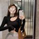 Milk Blue Pir -Celasi Jersey unique early autumn sexy long -sleeved T -shirt female slim -fitting neck bottom shirt