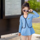 Girls one-piece swimsuit Korean version solid color cardigan sun protection princess skirt two-piece boxer briefs baby hot spring swimsuit