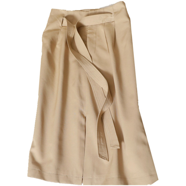 Japanese style skirt for women in summer 2025 new high-waisted retro slit lace-up slim camel a-line midi skirt