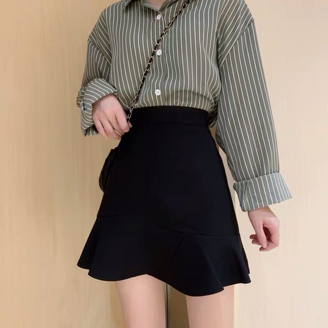 Fat mm fishtail skirt, large size high waist, slim ruffle edge A-line hip skirt, pear-shaped body short skirt, women's summer