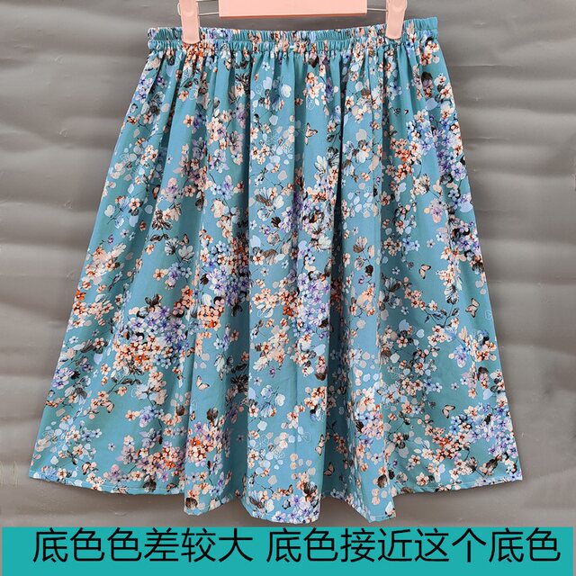 Summer small fresh cotton silk skirt comfortable and cool middle -aged skirt artificial cotton floral dance skirt A -line skirt
