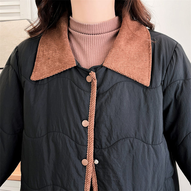 Large size 2024 autumn and winter new cotton jacket for women short small corduroy lapel light and warm cotton jacket