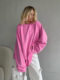 Pink loose stretch round neck long sleeve T-shirt European and American top Pink long-sleeved T-shirt