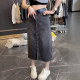 
Large size women's high waist slim without elastic straight half-body denim skirt summer new retro versatile slit hip-pack skirt