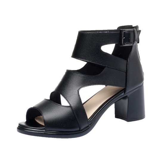 Leather Dudu Shoes Store Women's Genuine Leather Sandals Summer New Style Hollow High Heels Roman Shoes Fish Mouth Thick Heels Comfortable Women's Shoes