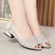 Fish Mouth Sandals Women's 2025 New Summer Mesh Hollow Genuine Leather Soft Sole Middle-aged Mother's Shoes Thick Heel Women's Shoes