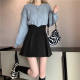 Large size fat mm black high waist hip skirt women's spring and summer A-line pleated skirt to make them look slim jk short skirt
