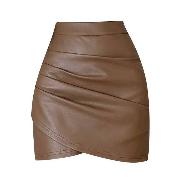
Irregular pleated high waist skirt for women in autumn and winter 2025 new winter clothing pu leather sexy hip a line short skirt