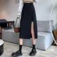 Pear-shaped body large size black fish bone skirt for women in spring and summer 2025 new fat mm waist-hugging a-line hip-packing umbrella skirt
