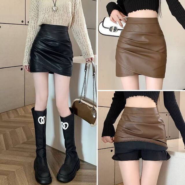 
Irregular pleated high waist skirt for women in autumn and winter 2025 new winter clothing pu leather sexy hip a line short skirt