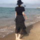 Irregular floral skirt for women in summer large size high waist black thin chiffon a-line skirt temperament polka dot long skirt