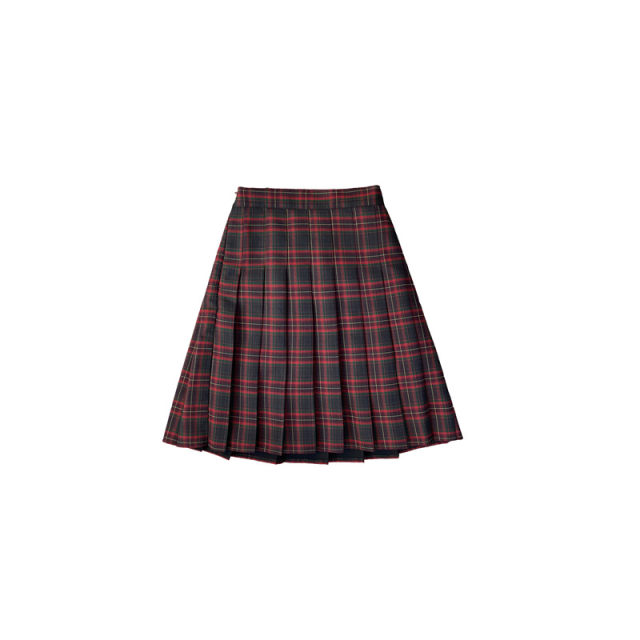 Large size loose waist checkered A -line skirt spring and autumn, fat mm high -waisted pleated middle skirt retro school style half bodies skirt
