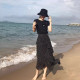Irregular floral skirt for women in summer large size high waist black thin chiffon a-line skirt temperament polka dot long skirt