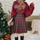 Large size loose waist checkered A -line skirt spring and autumn, fat mm high -waisted pleated middle skirt retro school style half bodies skirt
