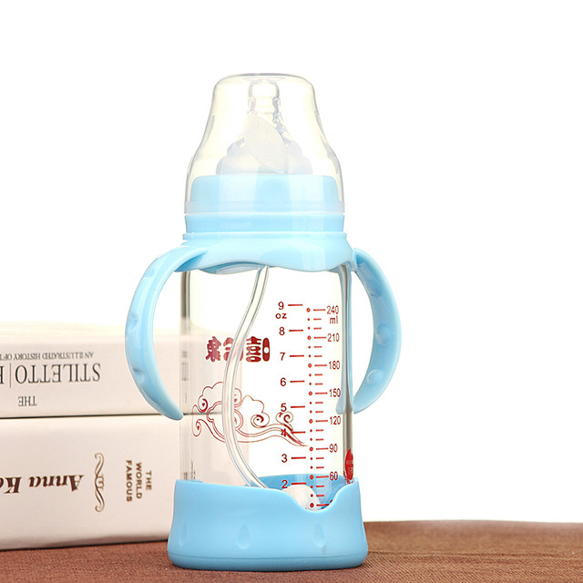 Glass bottle newborn baby big baby straw wide diameter anti-fall resistant explosion-proof anti-bloating silicone pacifier