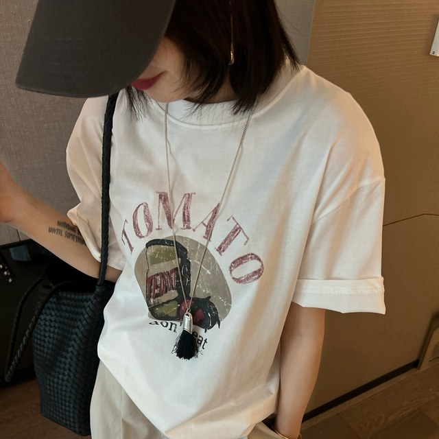 Slim and casual tee 2025 summer new color printed letter short-sleeved T-shirt versatile Korean women's top