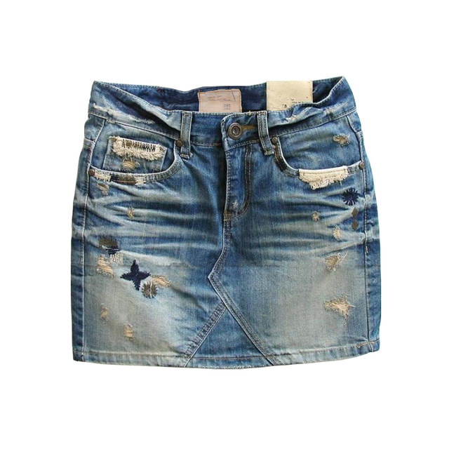 Korean purchasing agent LOLITA women's summer hip-pack half-body denim skirt pure cotton casual old embroidered short skirt without lining
