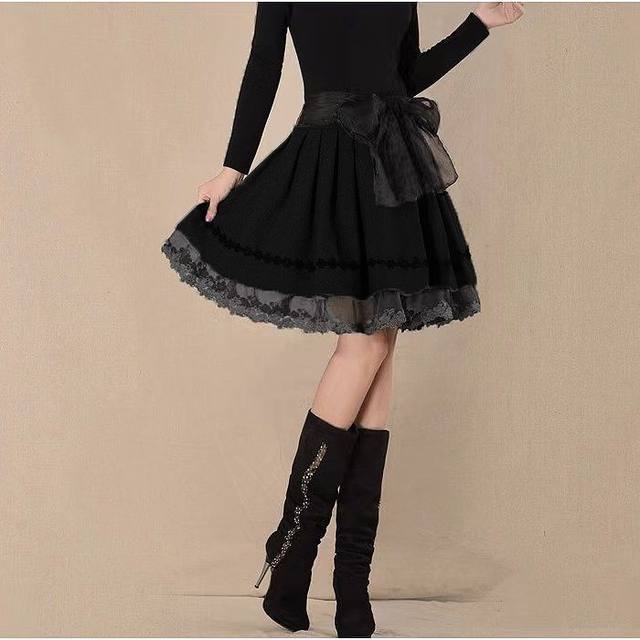 Fireworks ironing spring, autumn and winter women's woolen original retro versatile pleated puffy skirt half-body short skirt
