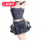 Cake skirt lace-up blue denim pleated skirt hot girl slim short skirt design skirt pants
