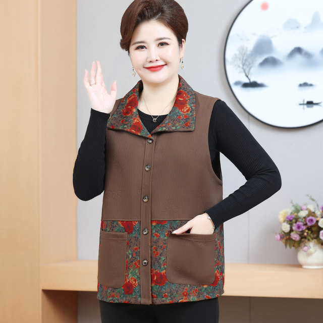 Middle-aged and elderly mother's vest autumn women's plus size plus size foreign style fat wife grandma vest loose outer vest