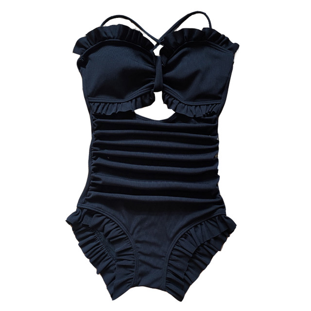cicory black student long-sleeved swimsuit covering belly and making you look slim and conservative female conservative hot spring one-piece flat horn swimsuit female
