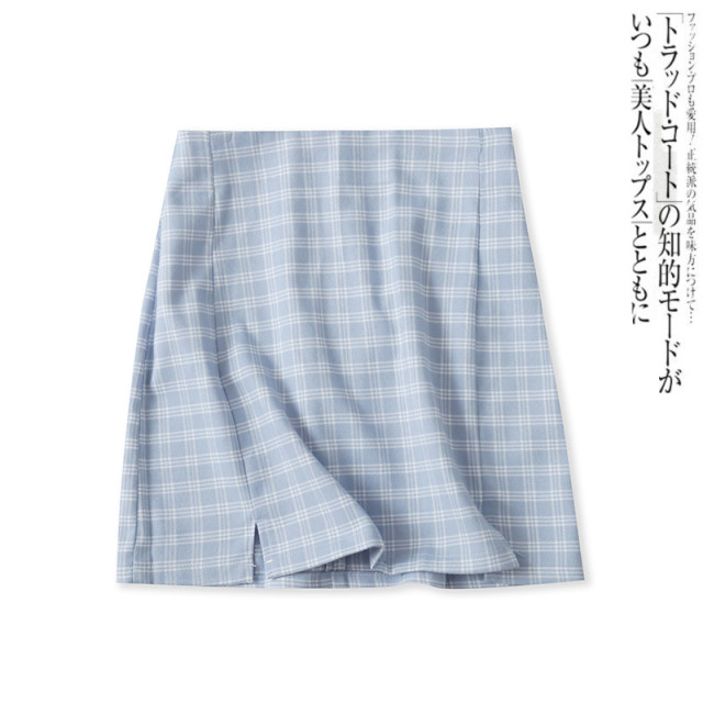 Plaid short skirt summer new style foreign trade women's clothing versatile fashion rear invisible zipper slim A-line skirt 15867
