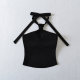 Pure sexy hot girl knotted halter neck black vest for women in summer new sleeveless chest pad backless slim strap