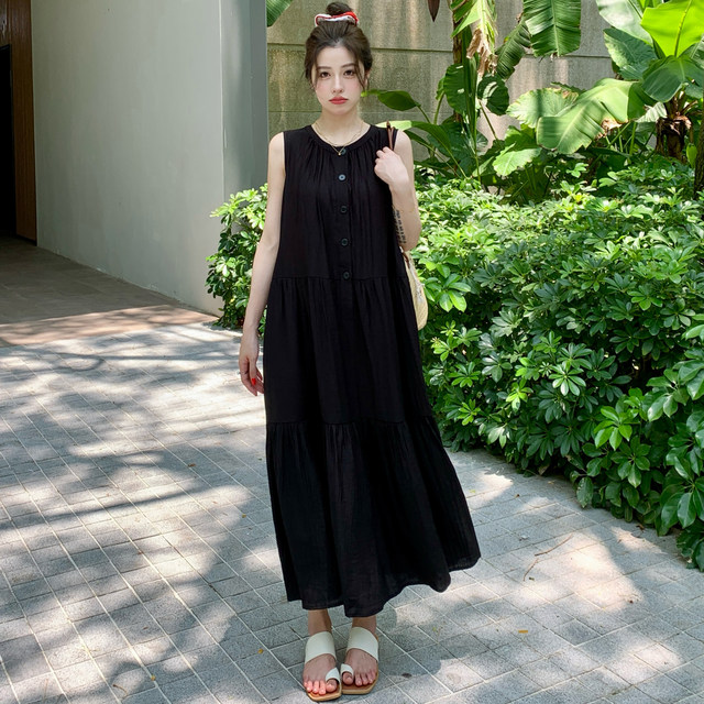 French high-end sleeveless dress for women 2025 summer new chic large size loose slim casual vest long skirt
