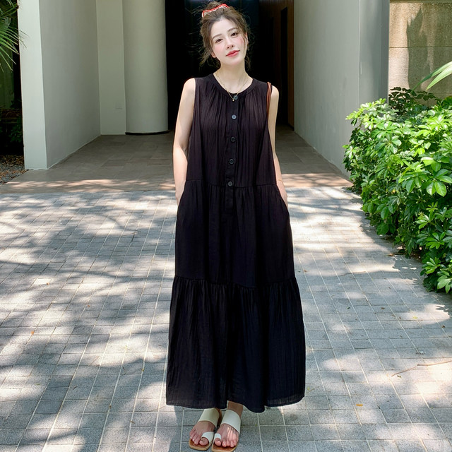 French high-end sleeveless dress for women 2025 summer new chic large size loose slim casual vest long skirt
