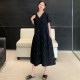 High-end loose V-neck small black skirt summer new fat mm large size women's clothing