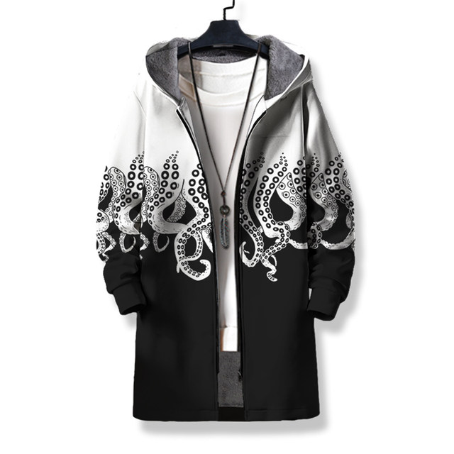 Cthulhu Myth Game Trench Coats Around Men's and Women's Trendy Brand Clothes Octopus The same hooded jacket with velvet and thickened