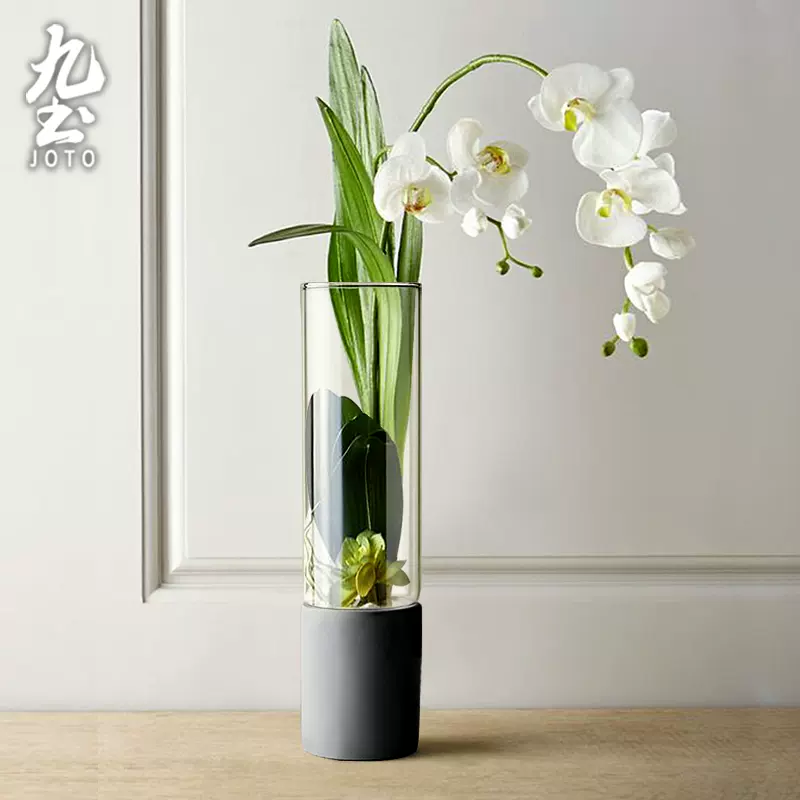 九土玻璃花瓶透明花器装饰摆件简约插花水培多肉花盆创意直筒北欧-Taobao