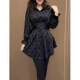 High-end black POLO collar printed shirt for women 2025 spring style waist-hugging and slimming mid-length casual and fashionable shirt
