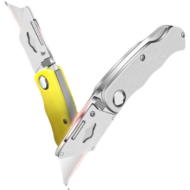 Heavy-duty all-steel folding utility knife stainless steel wallpaper knife holder thickened trapezoidal blade horn aluminum alloy folding knife