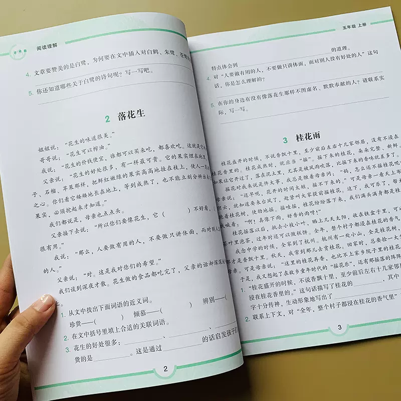 小学生五年级上册语文课内阅读理解训练人教部编版