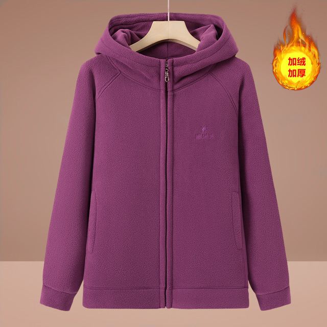 Middle-aged and elderly hooded fleece jacket mother autumn fleece sweatshirt grandma winter lamb velvet warm top