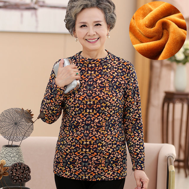 The elderly thickened the autumn clothes, the old lady and the velvet bottom shirt, the grandmother semi -highly consumed the warm clothes middle -aged mother top girl