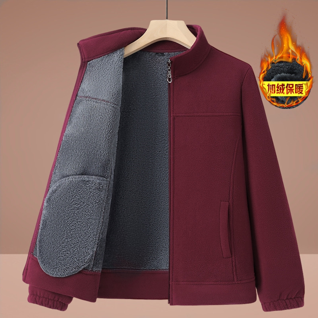 2025 new velvet thickened fleece jacket for middle-aged and elderly people stand-up collar fleece clothes for mothers wear autumn and winter cardigan for women
