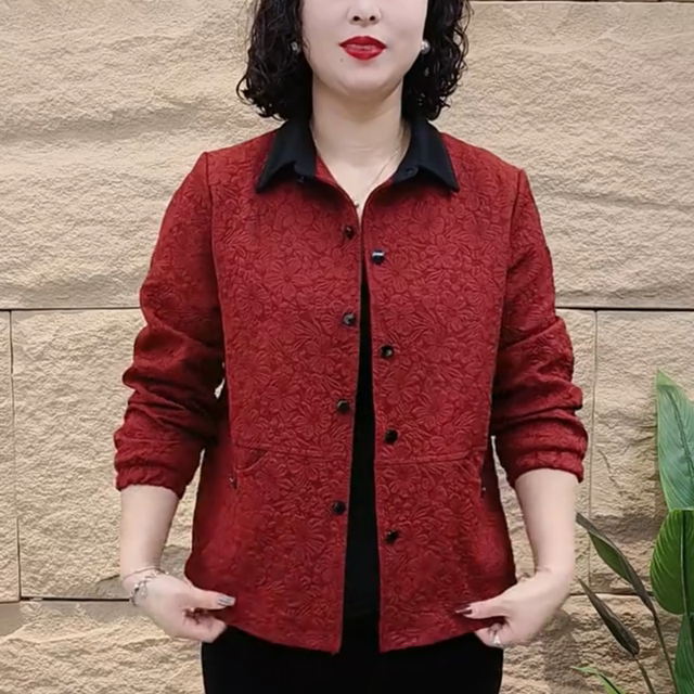 2025 new three-dimensional floating flower lapel jacket middle-aged and elderly people spring and autumn fashionable jacket mother spring casual sweatshirt