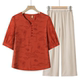 2025 new style tin silk cotton linen set middle-aged and elderly women's clothing new Chinese two-piece set mother summer short-sleeved top